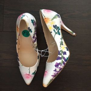 New Nine West Floral Heels Pumps, Pink, Purple,Wh